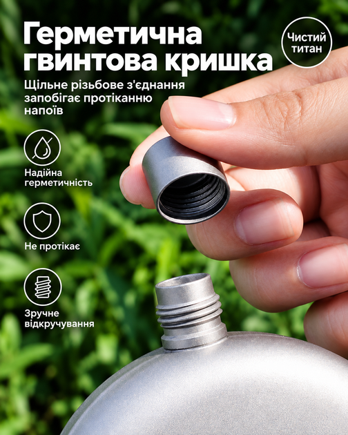 Фляга Титанова З Гравіюванням Карпати Для Алкогольних Міцних Напоїв Туристична Фляга Для Алкоголю 180 Мл Матова З Лійкою (FT101KA) - зображення 5