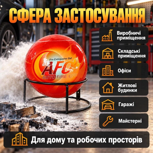 Огнетушитель порошковый шаровой 4 кг ABC, автоматическое срабатывание менее чем за 3 секунды, диаметр сферы 27 см - изображение 3
