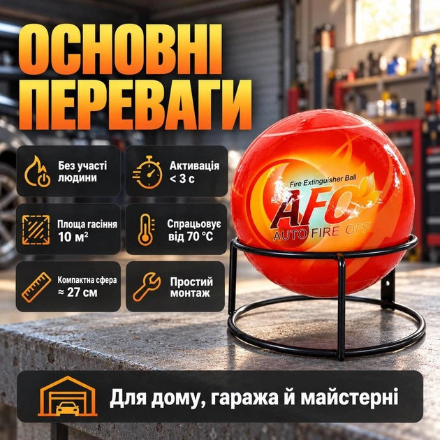Огнетушитель порошковый шаровой 4 кг ABC, автоматическое срабатывание менее чем за 3 секунды, диаметр сферы 27 см - изображение 5