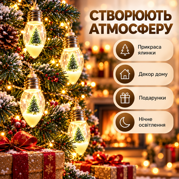 Светодиодная гирлянда лампочки с игрушками новогодняя LED гирлянда украшения на елку лед гирлянда для дома праздничная светодиодная гирлянда для комнаты уличная ретро гирлянда - изображение 5