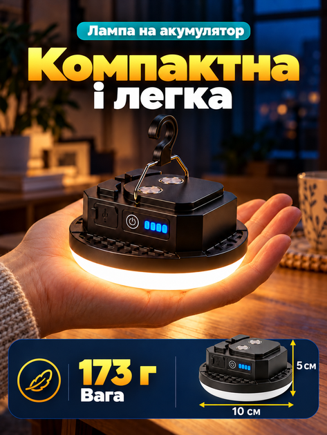 Фонарь аккумуляторный светодиодный LED светильник на аккумуляторе туристический портативный магнитный подвесной фонарик лампа - изображение 7