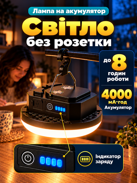 Фонарь аккумуляторный светодиодный LED светильник на аккумуляторе туристический портативный магнитный подвесной фонарик лампа - изображение 8