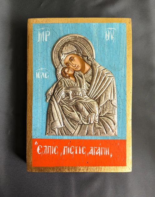 Эксклюзивная икона Пресвятой Богородицы Сладкое Лобзание (Гликофилуса) 17×25 см - изображение 2