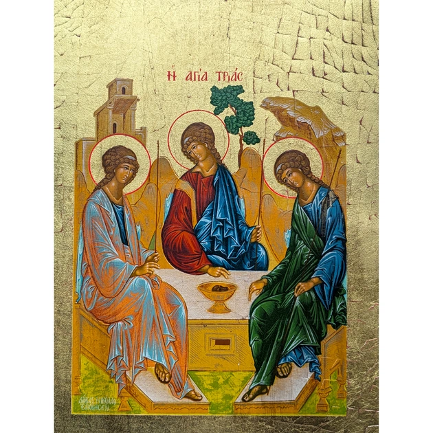 Писана грецька ікона Святої Трійці 15×19 см - зображення 6