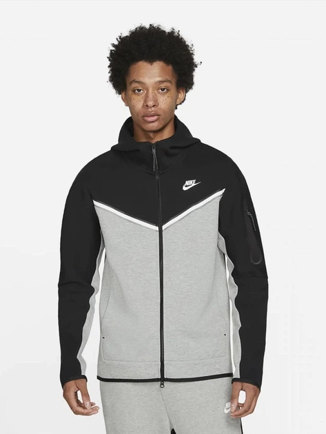 Спортивная кофта флисова утепленная мужская Nike M Nsw Tch Flc Hoodie Fz Wr CU4489-016 2XL Серая с черным (195238921200) - изображение 4