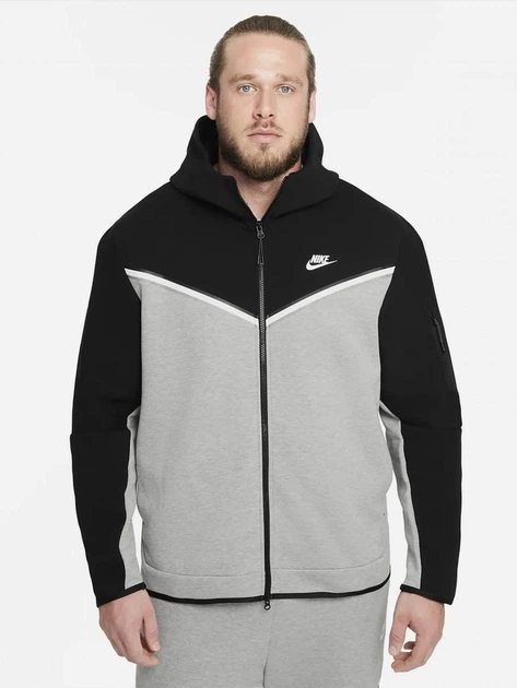 Спортивная кофта флисова утепленная мужская Nike M Nsw Tch Flc Hoodie Fz Wr CU4489-016 2XL Серая с черным (195238921200) - изображение 6