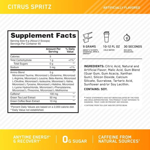 Амінокислота Optimum Nutrition Amino Energy 585 г Citrus Spritz / Цитрусова свіжість (USA) - зображення 2