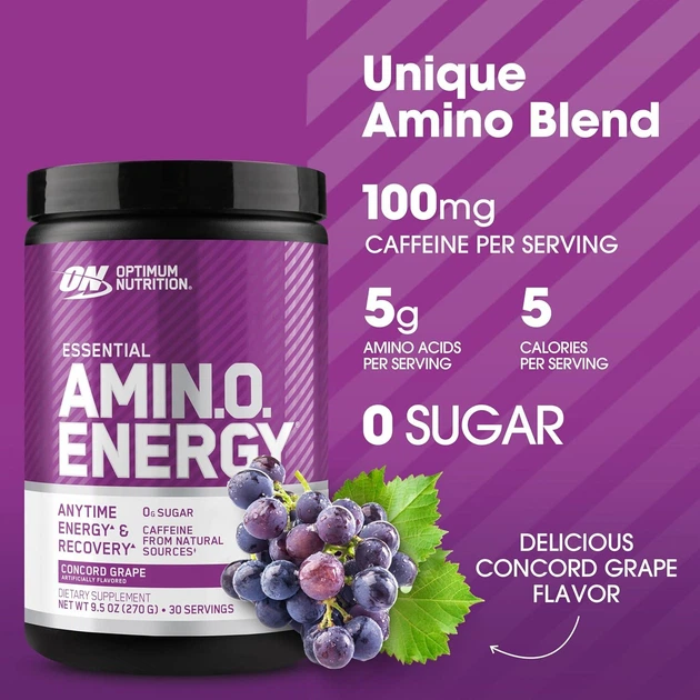 Аминокислота Optimum Nutrition Amino Energy 270 г Concord Grape / тёмный виноград (USA) - изображение 3
