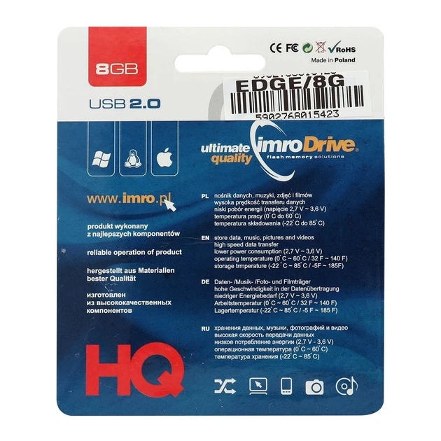 USB-флешка Imro EDGE 8GB USB 2.0 (5902768015423) - Фото 2 USB-флешка Imro EDGE 8GB USB 2.0 (5902768015423) - изображение 2