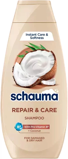 Szampon do włosów Schauma Repair & Care z ekstraktem z kokosa do włosów zniszczonych i suchych 400 ml (3838824138923) - Zdjęcie 1 Szampon do włosów Schauma Repair & Care z ekstraktem z kokosa do włosów zniszczonych i suchych 400 ml (3838824138923) - obraz 1