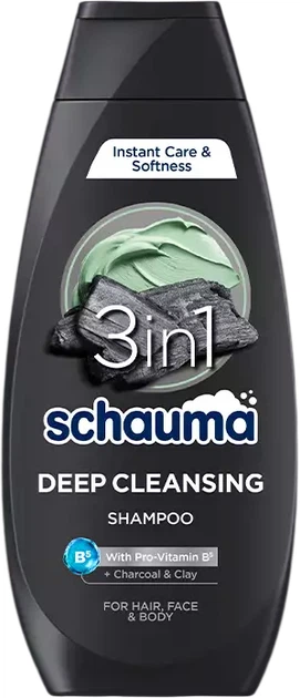 Szampon Schauma Deep Cleansing Charocal & Clay 3w1 dla mężczyzn 400 ml (9000101284690) - Zdjęcie 1 Szampon Schauma Deep Cleansing Charocal & Clay 3w1 dla mężczyzn 400 ml (9000101284690) - obraz 1