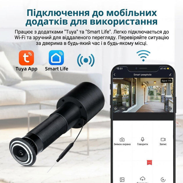 Беспроводной Видеоглазок для входной двери, поддержка Tuya Smart для систем умного дома, умный Wi-Fi-глазок, дверная камера. Запись на телефон/ Двухсторонний звук/ Датчик движения - Фото 2 Беспроводной Видеоглазок для входной двери, поддержка Tuya Smart для систем умного дома, умный Wi-Fi-глазок, дверная камера. Запись на телефон/ Двухсторонний звук/ Датчик движения - изображение 2