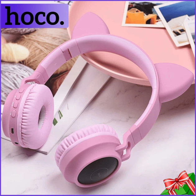 Накладные наушники со светящимися ушками детские Hoco Cat Ear, Модные беспроводные наушники с кошачьими ушками (906504) Pink - изображение 9