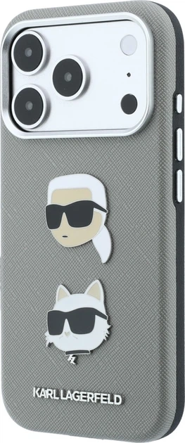 Etui do smartfona Apple iPhone 18 Pro/iPhone 17 Pro Karl Lagerfeld Saffiano with Karl & Choupette Heads Pins & Logo Grey (3666339650377) - obraz 3