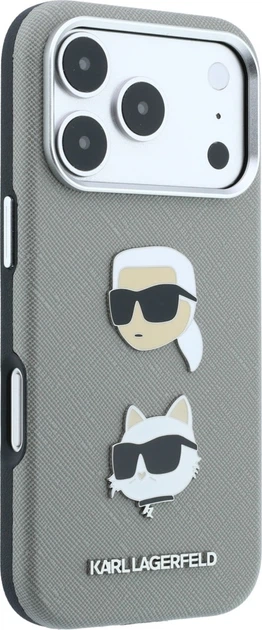 Etui do smartfona Apple iPhone 18 Pro/iPhone 17 Pro Karl Lagerfeld Saffiano with Karl & Choupette Heads Pins & Logo Grey (3666339650377) - obraz 4