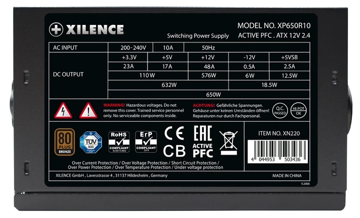 Блок питания Xilence XP650R10 Gaming series 650 Вт ATX 80 PLUS Bronze - Фото 8 Блок питания Xilence XP650R10 Gaming series 650 Вт ATX 80 PLUS Bronze - изображение 8