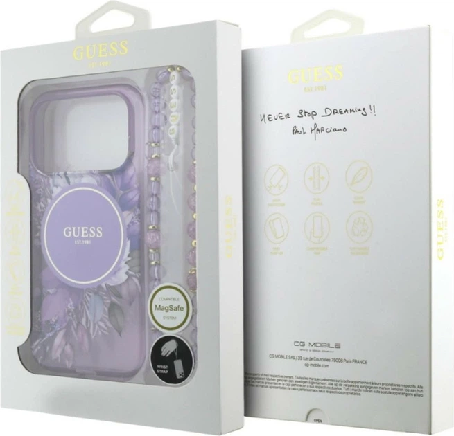 Чохол для смартфона Apple iPhone 18 Pro Max/iPhone 17 Pro Max Guess IML Flowers Pearl Strap MagSafe Purple (3666339681272) - зображення 8