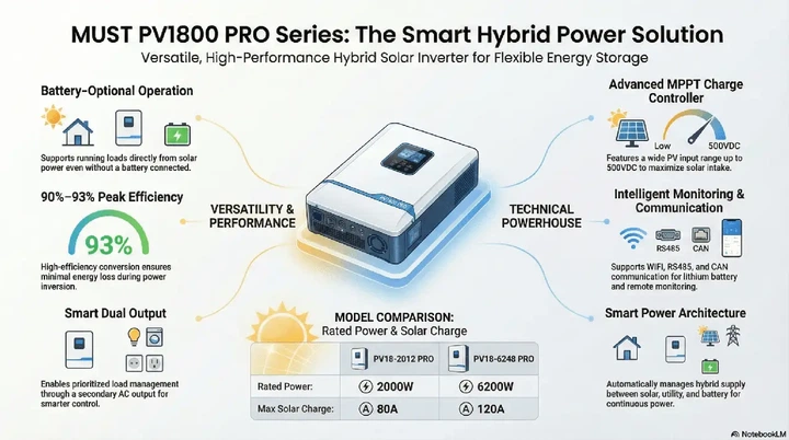 Инвертор гибридный солнечный MUST PV18-3624 PRO 3600 Вт 24 В MPPT 100 А чистая синусоида 230 В для солнечных панелей аккумуляторов резервного питания дома квартиры офиса с LCD дисплеем и двумя выходами - Фото 8 Инвертор гибридный солнечный MUST PV18-3624 PRO 3600 Вт 24 В MPPT 100 А чистая синусоида 230 В для солнечных панелей аккумуляторов резервного питания дома квартиры офиса с LCD дисплеем и двумя выходами - изображение 8