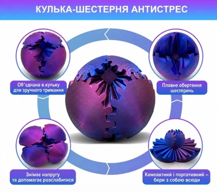Гіро шар антистрес Gear Ball 3D Challenge головоломка куля з шестернями 8 см фіджет з обертовим механізмом - Фото 4 Гіро шар антистрес Gear Ball 3D Challenge головоломка куля з шестернями 8 см фіджет з обертовим механізмом - зображення 4