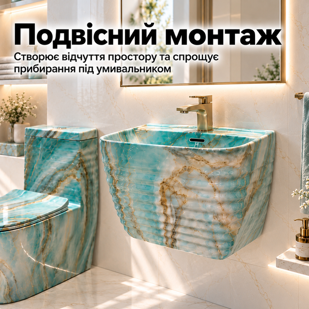 Унитаз дизайнерский и умывальник комплект стильный умывальник керамический под мрамор премиальный унитаз уникальный Asans 1101 - изображение 5