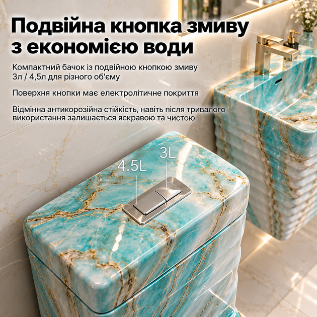Унитаз дизайнерский и умывальник комплект стильный умывальник керамический под мрамор премиальный унитаз уникальный Asans 1101 - изображение 6