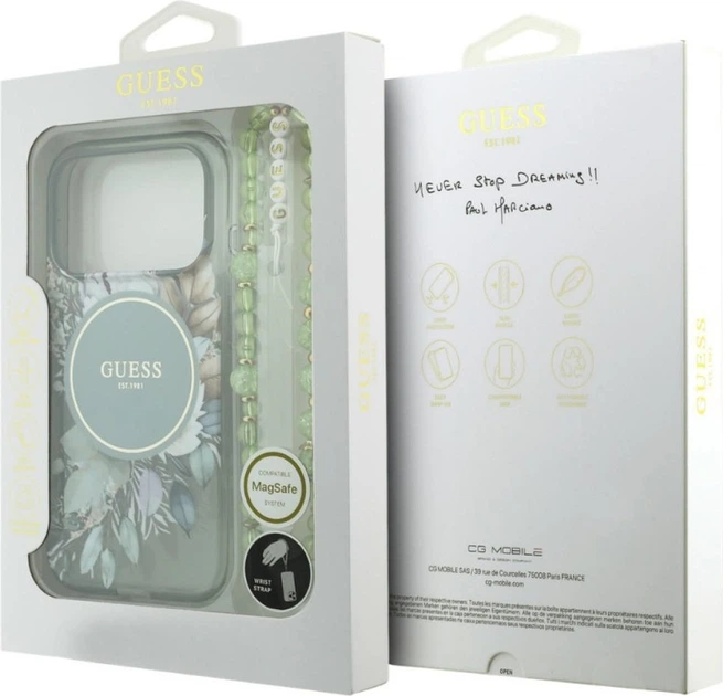 Чохол для смартфона Apple iPhone 18 Pro/iPhone 17 Pro Guess IML Flowers Pearl Strap MagSafe Green (3666339681241) - зображення 8