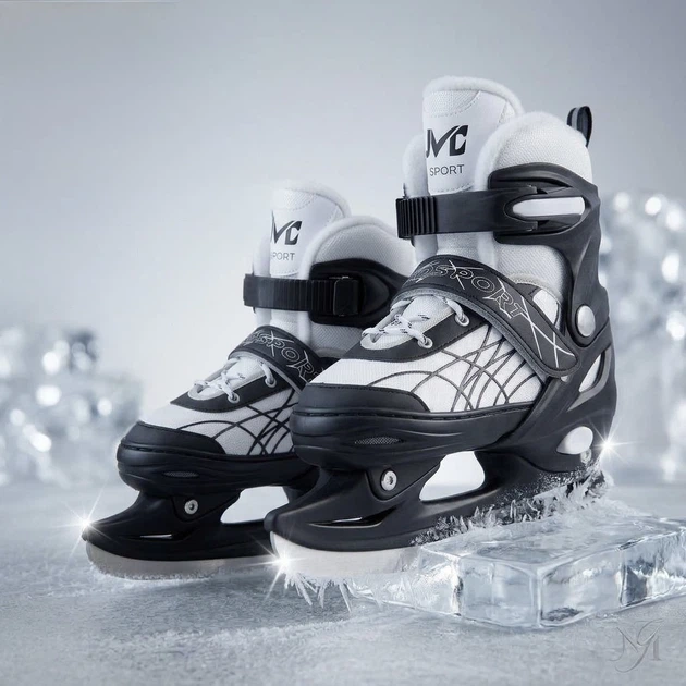 Коньки раздвижные ледовые черные SP-Sport 7677 размер 38-42 Black-White - изображение 5