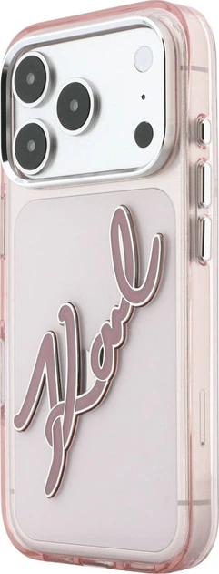 Чохол для смартфона Apple iPhone 18 Pro Max/iPhone 17 Pro Max Karl Lagerfeld IML Big Signature Resin Metal Frame Pink (3666339662134) - зображення 3