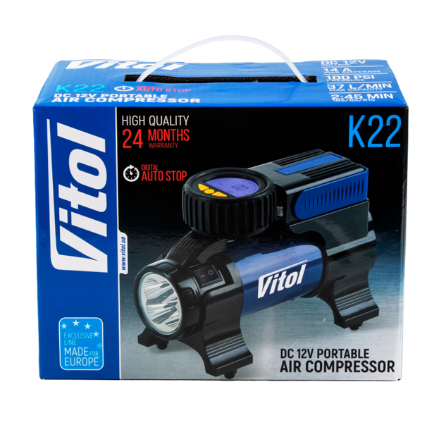 Компрессор автомобильний ViTOL K-22 100psi/14Amp/37л/Фонарь/Автостоп/прикуриватель - Фото 2 Компрессор автомобильний ViTOL K-22 100psi/14Amp/37л/Фонарь/Автостоп/прикуриватель - изображение 2
