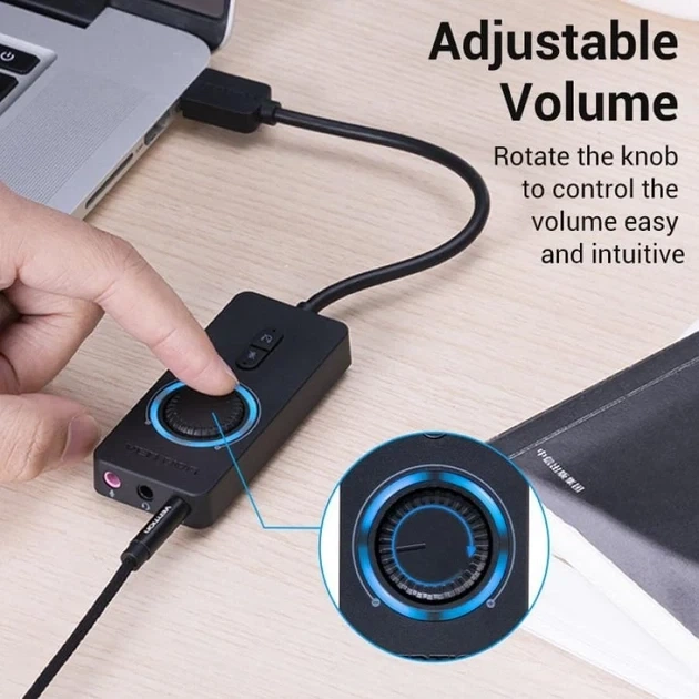 Внешняя звуковая карта Vention USB-A — 3×3.5 мм с регулятором громкости, 0,5 м, Black (CDRBD) - Фото 4 Внешняя звуковая карта Vention USB-A — 3×3.5 мм с регулятором громкости, 0,5 м, Black (CDRBD) - изображение 4