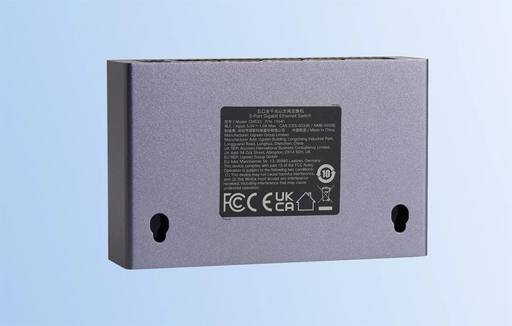 Коммутатор UGREEN CM633, 5 портов Gigabit Ethernet RJ45, алюминиевый, блок питания EU, Gray (15641EU) - Фото 4 Коммутатор UGREEN CM633, 5 портов Gigabit Ethernet RJ45, алюминиевый, блок питания EU, Gray (15641EU) - изображение 4