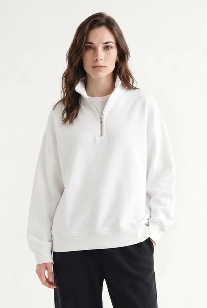 Світшот жіночий оверсайз на блискавці White 3XL - Фото 1 Світшот жіночий оверсайз на блискавці White 3XL - зображення 1