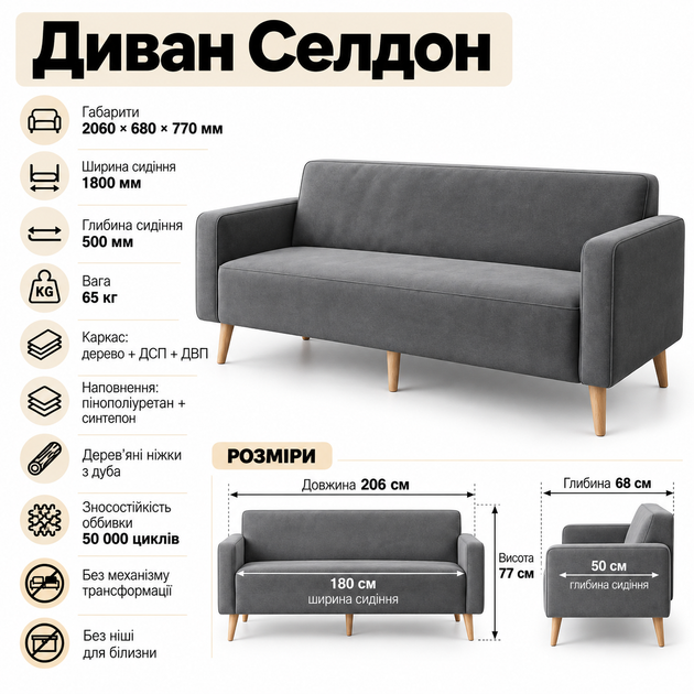 Диван офисный Tobi Sho Селдон с подлокотниками 2060х680х770 мм, велюр Крокус Морская волна/88 - изображение 10