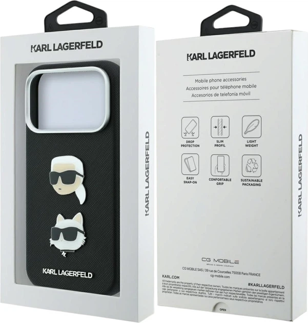 Etui do smartfona Apple iPhone 18 Pro Max/iPhone 17 Pro Max Karl Lagerfeld Saffiano with Karl & Choupette Heads Pins & Logo Black (3666339650308) - obraz 8