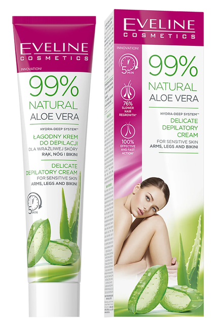 Krem do depilacji ciała Eveline 99% Natural Aloe Vera do skóry wrażliwej 125 ml (5903416026822) - Zdjęcie 1 Krem do depilacji ciała Eveline 99% Natural Aloe Vera do skóry wrażliwej 125 ml (5903416026822) - obraz 1