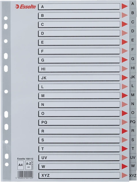 Plastikowe przekładki alfabetyczne Esselte A4 A-Z (5902812001129) - Zdjęcie 1 Plastikowe przekładki alfabetyczne Esselte A4 A-Z (5902812001129) - obraz 1