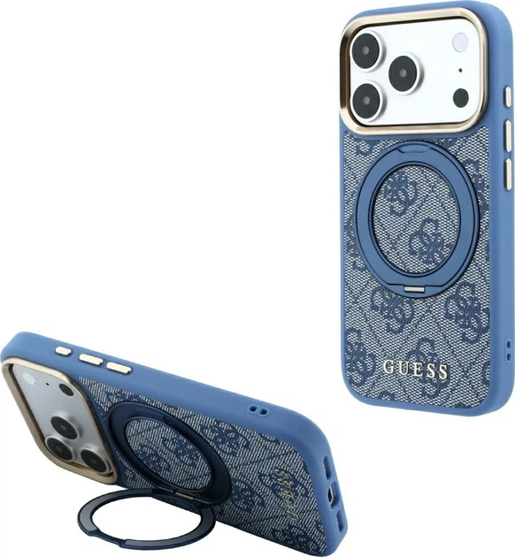 Etui do smartfona Apple iPhone 18 Pro/iPhone 17 Pro Guess Ring Stand 360 4G Classic Logo MagSafe Blue (3666339654702) - obraz 7