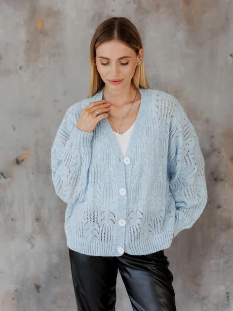 Кардиган с примесью шерсти вязаный женский ARTKNIT Кружево-кардиган L-XL Голубой (2251724462010) - изображение 7