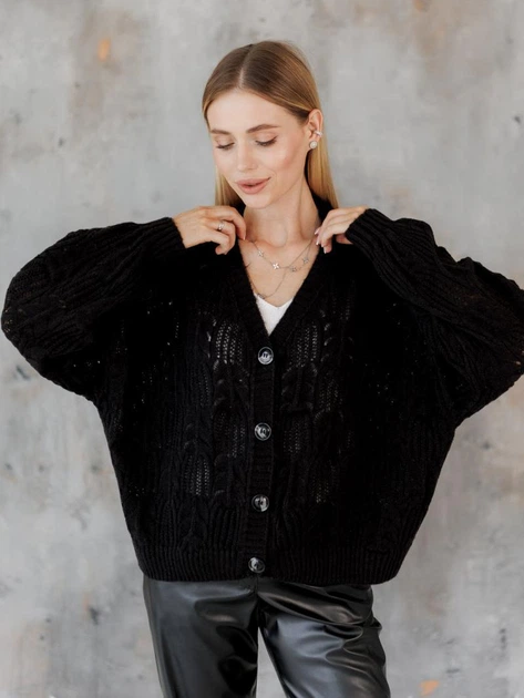 Кардиган с примесью шерсти вязаный женский ARTKNIT Кружево-кардиган L-XL Черный (2251724469019) - изображение 10