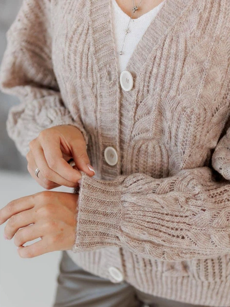 Кардиган с примесью шерсти вязаный женский ARTKNIT Кружево-кардиган S-M Бежевый (2251724459010) - Фото 10 Кардиган с примесью шерсти вязаный женский ARTKNIT Кружево-кардиган S-M Бежевый (2251724459010) - изображение 10