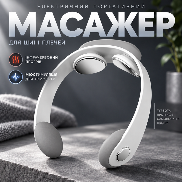 Электрический портативный массажер Neck Massager PR-A09 с инфракрасным прогревом и миостимуляцией для шеи и плеч - Фото 1 Электрический портативный массажер Neck Massager PR-A09 с инфракрасным прогревом и миостимуляцией для шеи и плеч - изображение 1