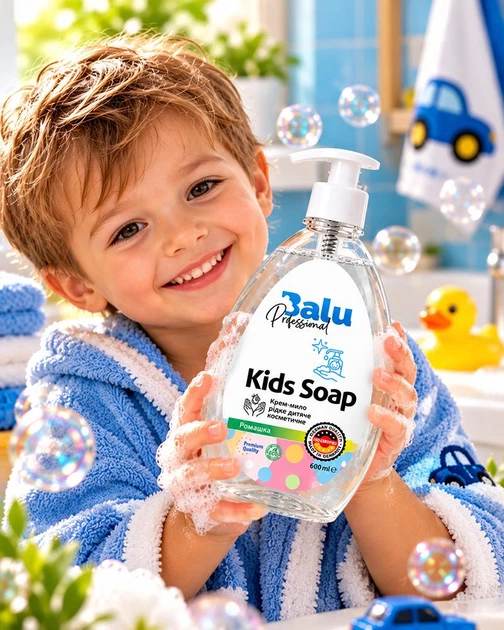 Детское жидкое крем-мыло BALU Kids Soap Ромашка для нежного очищения и ухода за кожей с дозатором 600 мл (4820159428915) - изображение 5