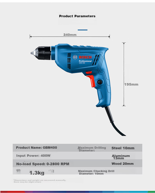 Дрель Bosch GBM 400 KLE 400 Вт в кейсе - Фото 10 Дрель Bosch GBM 400 KLE 400 Вт в кейсе - изображение 10