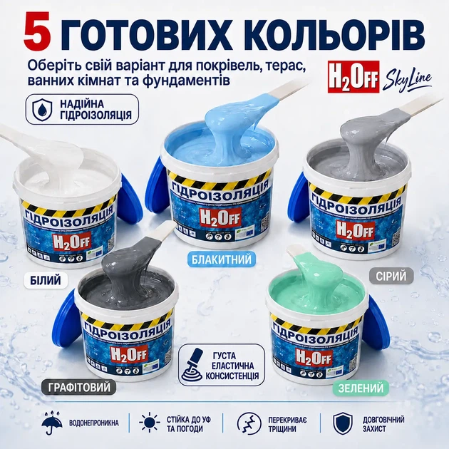 Жидкая гидроизоляция универсальная акриловая краска мастика H2Off SkyLine Белая 6 кг (31671543_rozetka) - изображение 4