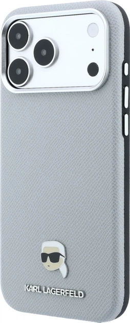Etui do smartfona Apple iPhone 18 Pro/iPhone 17 Pro Karl Lagerfeld Grained Karl Head Metal MagSafe Grey (3666339659080) - obraz 3