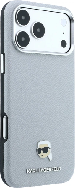 Etui do smartfona Apple iPhone 18 Pro/iPhone 17 Pro Karl Lagerfeld Grained Karl Head Metal MagSafe Grey (3666339659080) - obraz 4