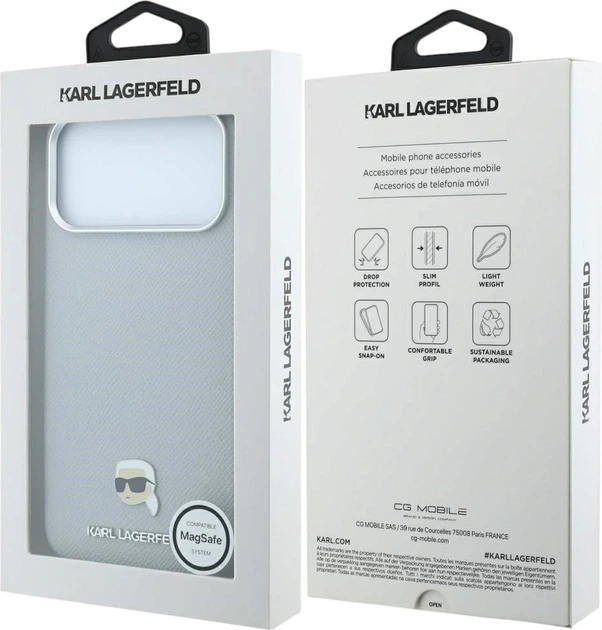 Etui do smartfona Apple iPhone 18 Pro/iPhone 17 Pro Karl Lagerfeld Grained Karl Head Metal MagSafe Grey (3666339659080) - obraz 8