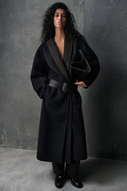 Пальто жіноче COS double-faced wool shawl-collar coat 1304521001 M Синій коричневий - Фото 5 Пальто жіноче COS double-faced wool shawl-collar coat 1304521001 M Синій коричневий - зображення 5