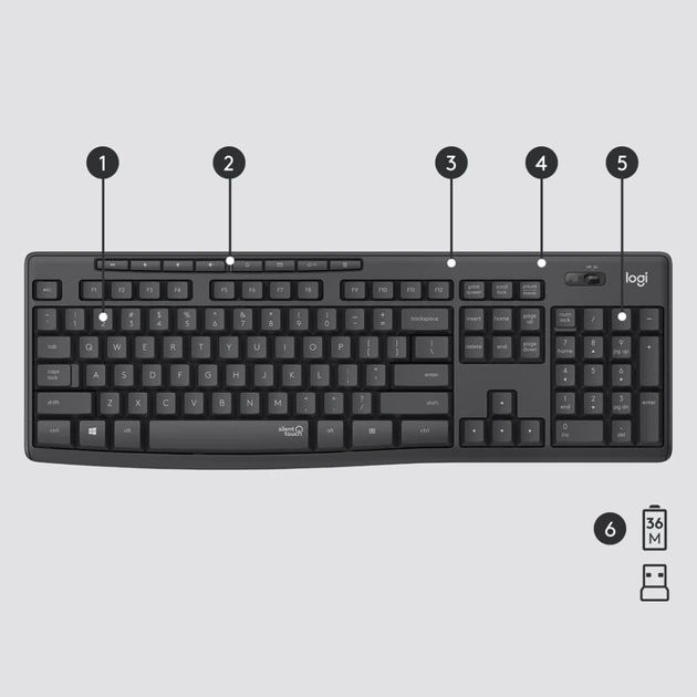 Комплект клавиатура + мышь Logitech MK295 Silent беспроводной US раскладка (5099206092433) - изображение 6