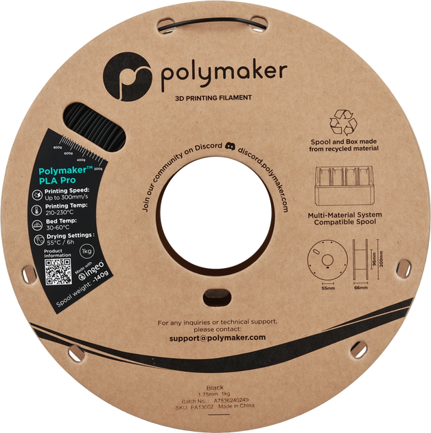 Filament Polymaker do druku 3D PolySonic PLA Pro 1 kg Black (6938936714019) - obraz 3